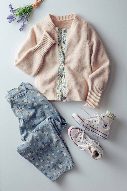 Floral Trim Wool Blend Cardigan