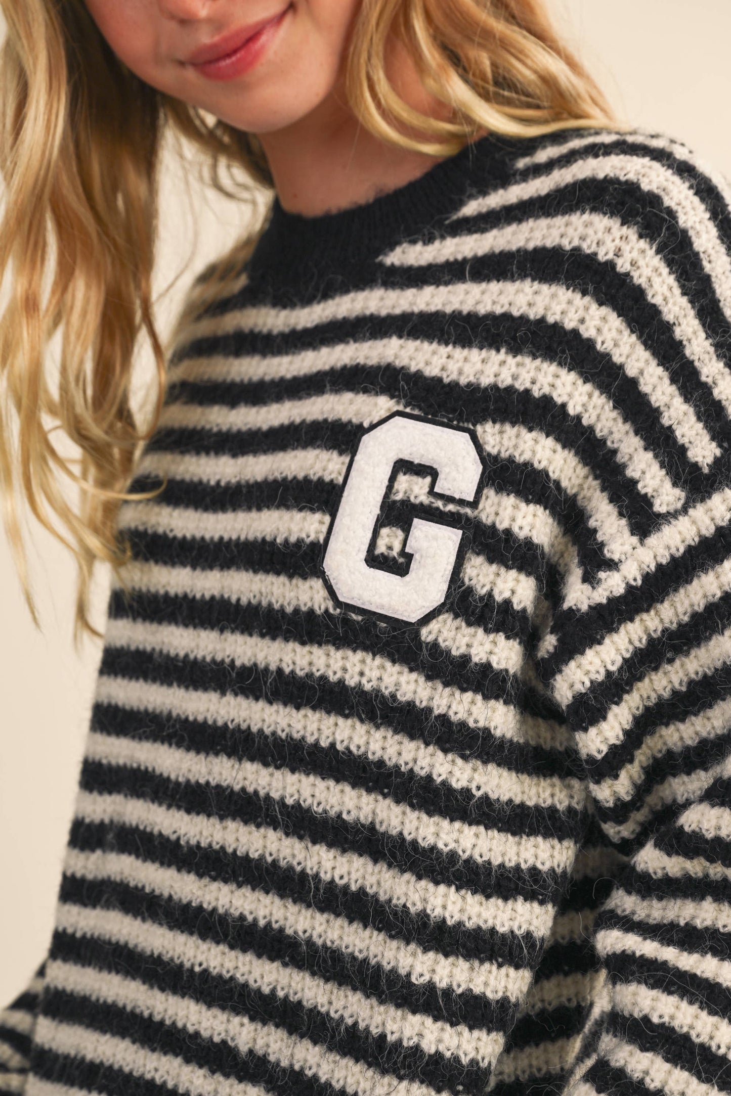 TWEEN KIDS GIRLS Stripped Letter Pattern SWEATER (7-14)