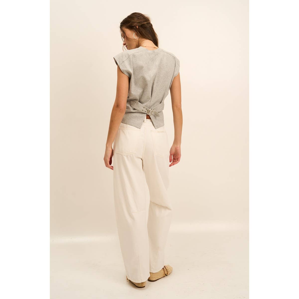 Back Buckle Sleeveless Knit Top