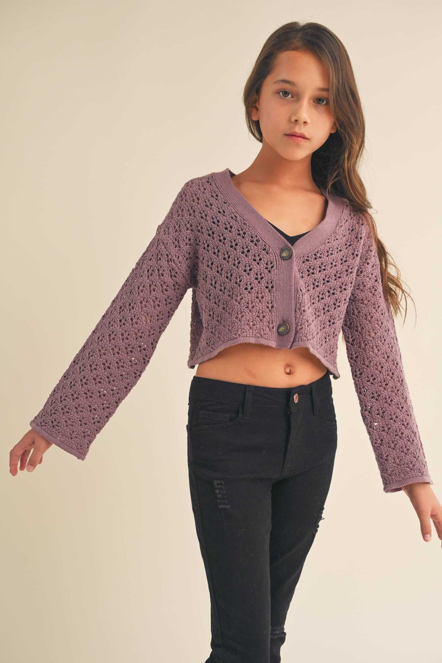 TWEEN KIDS GIRLS Crochet Cropped Cardigan