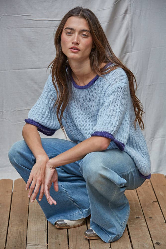 Knit Sweater Short Sleeve Pullover Top