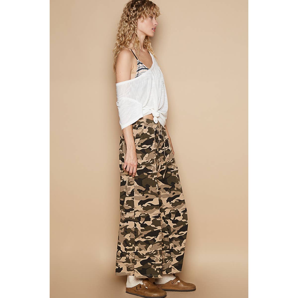 Vintage washed stretchable waist band casual pants