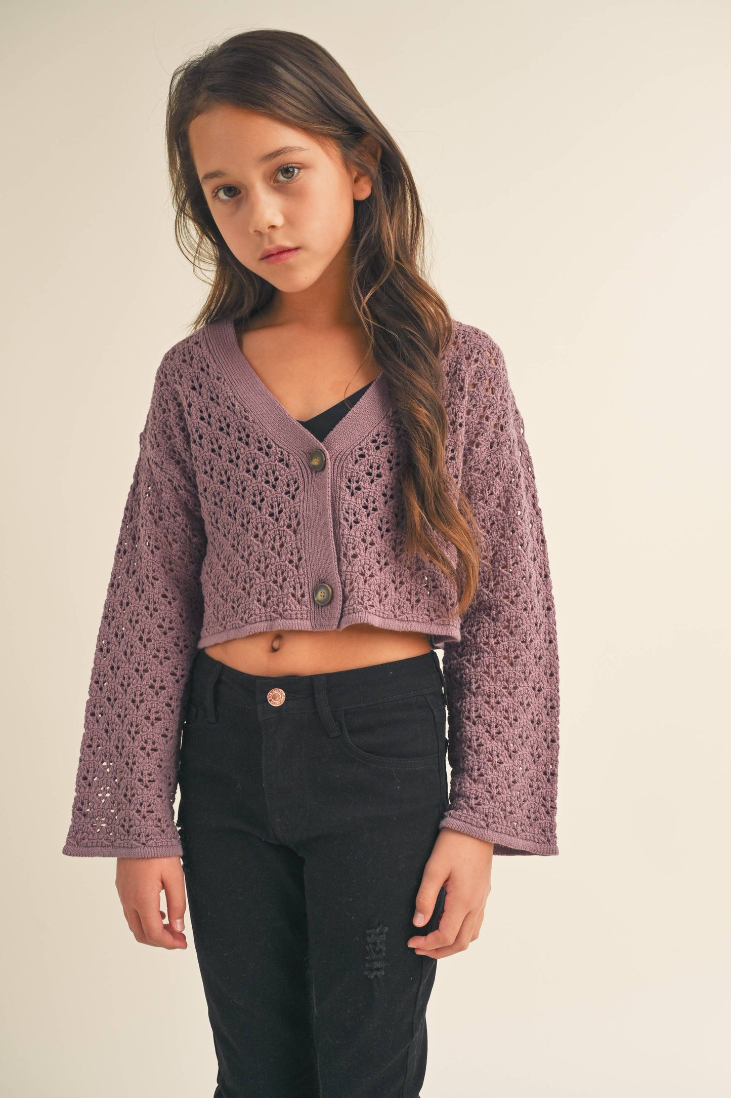 TWEEN KIDS GIRLS Crochet Cropped Cardigan