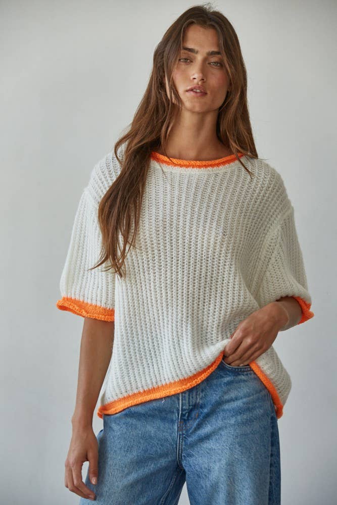 Knit Sweater Short Sleeve Pullover Top