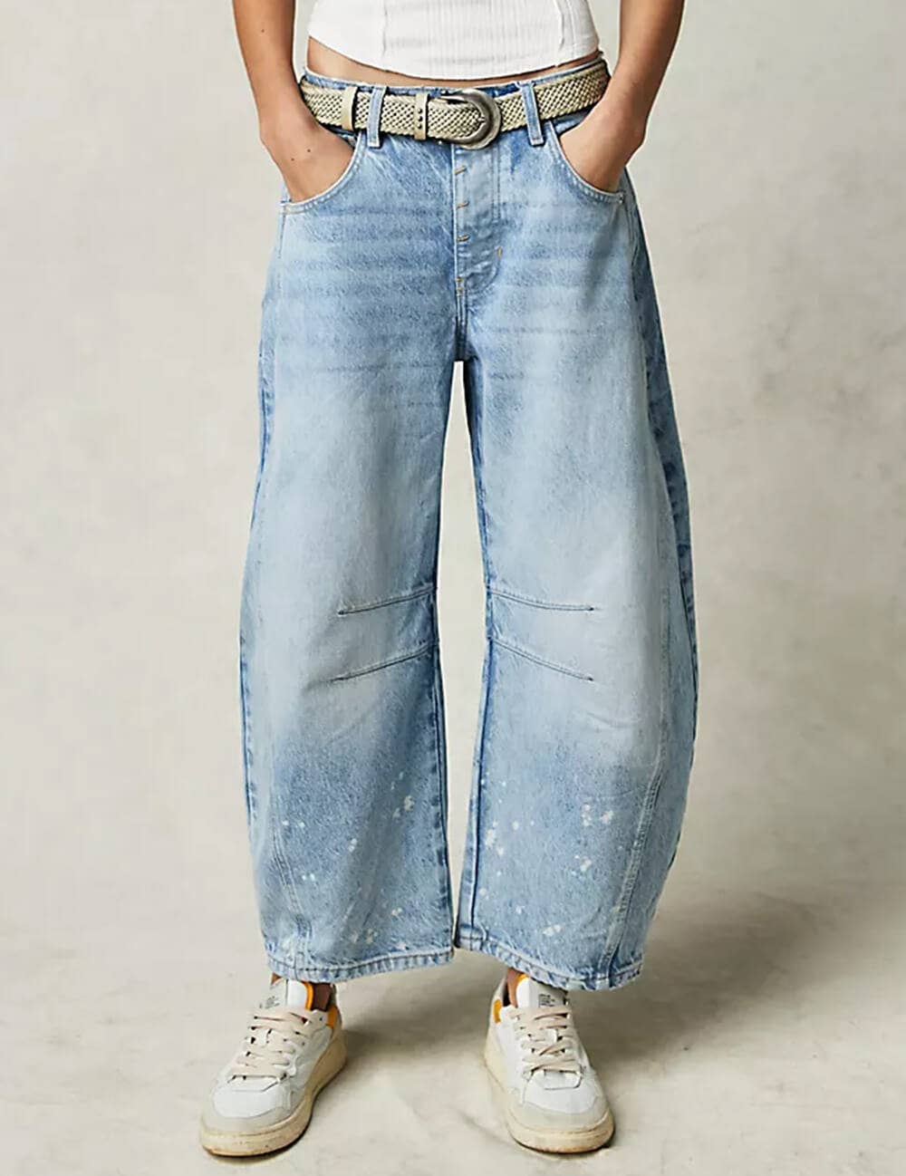 Ladies Mid Rise Wide Leg Barrel Jeans SKP522