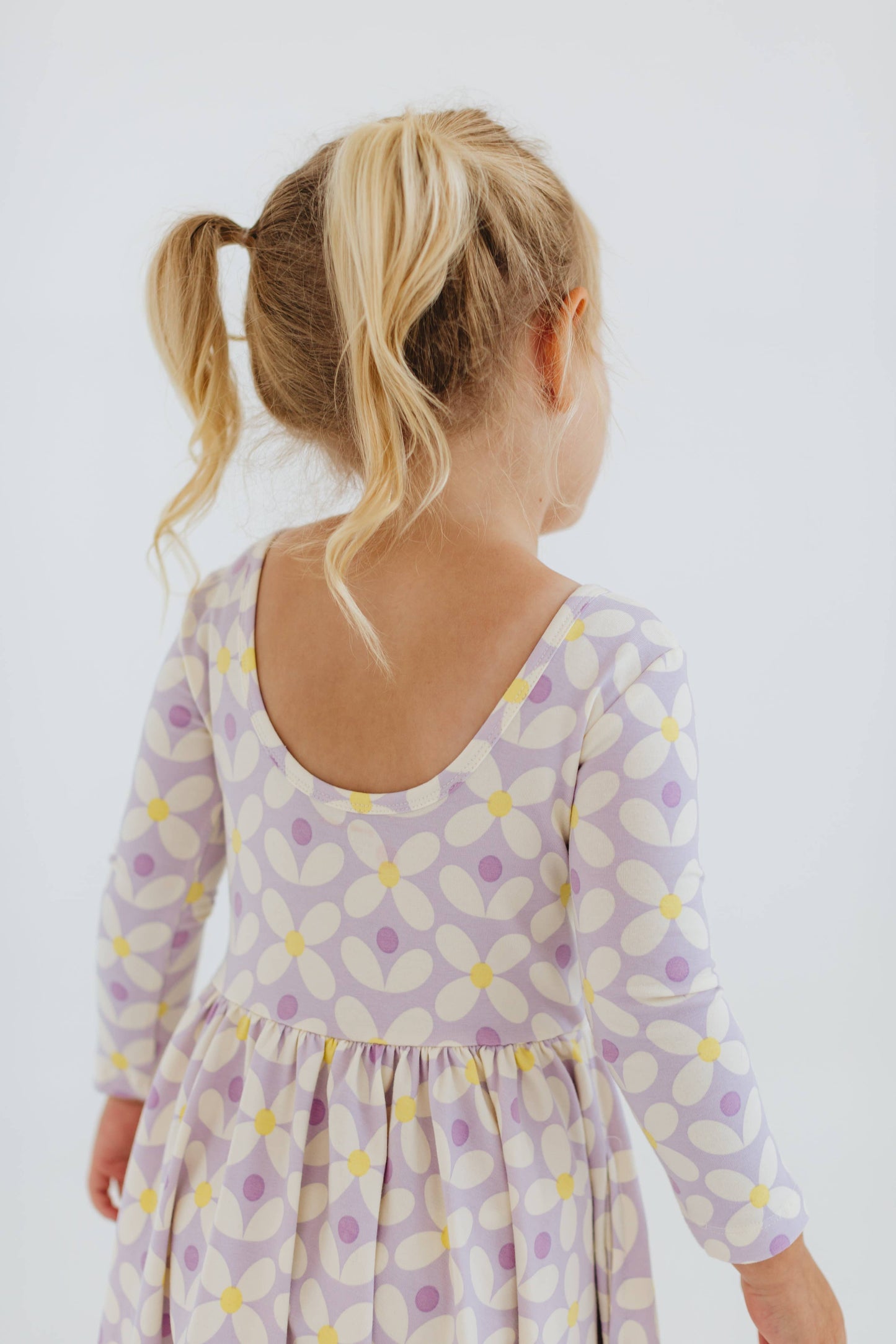 Good Apples - 3/4 Sleeve Twirl Dress in Pale Purple Petals