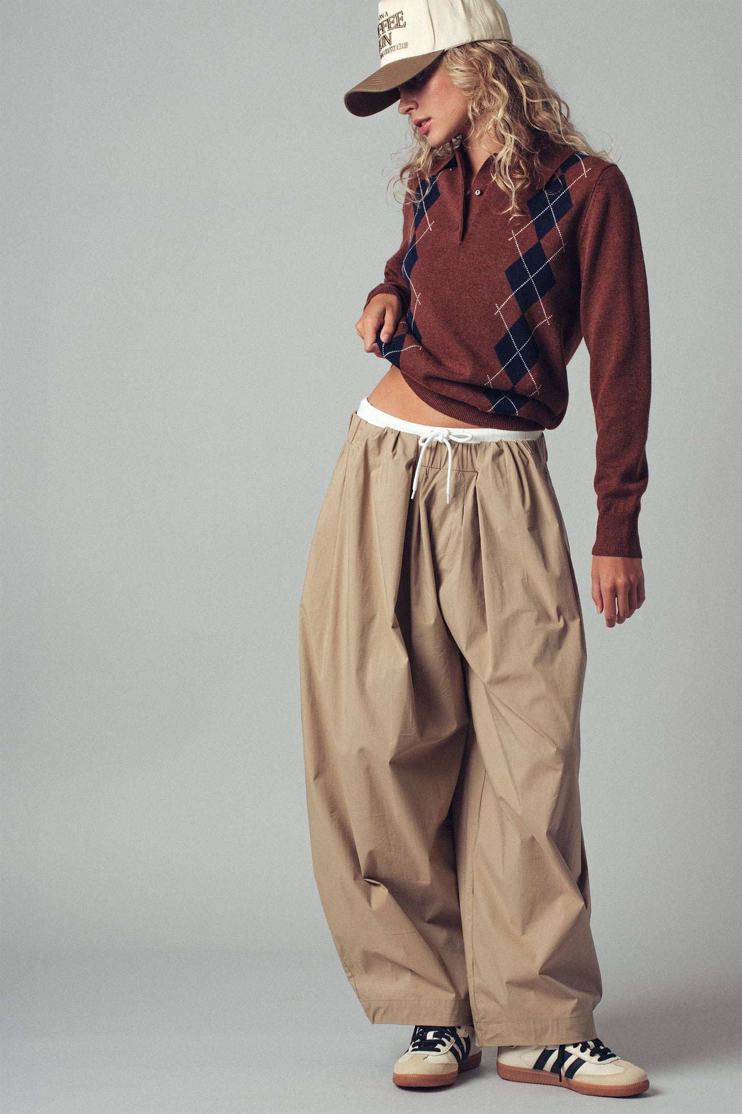 Contrast Waist Cocoon Leg Pants