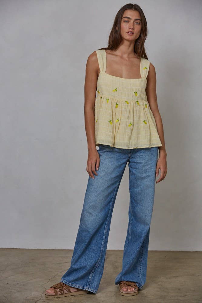 Woven Linen Cotton Viscose Embroidered Babydoll Top