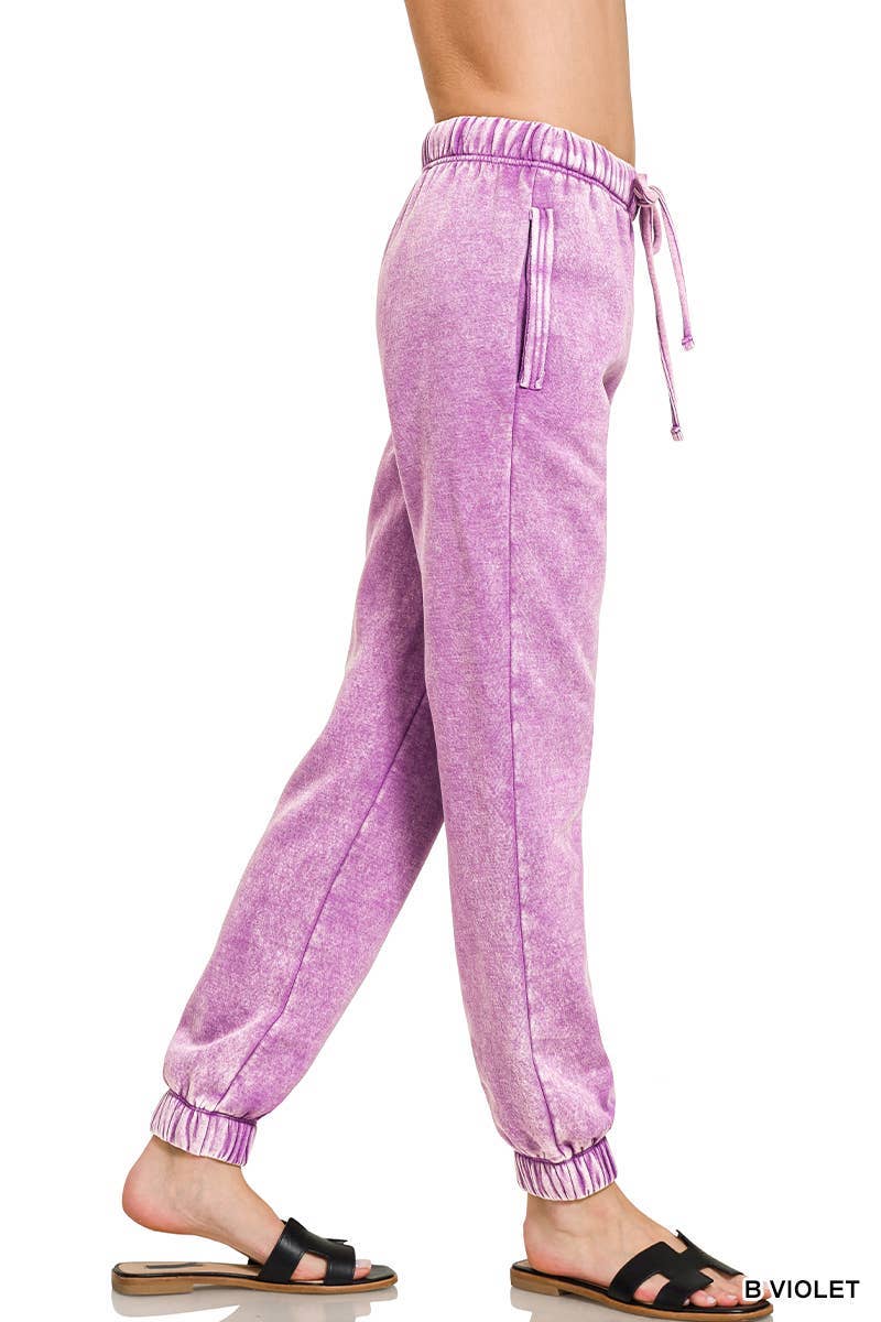 Acid Wash Fleece Sweatpants With Pockets