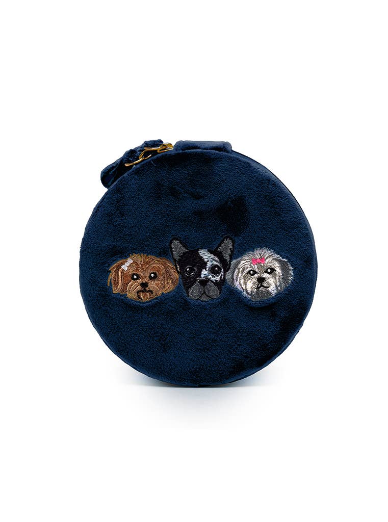 Velvet Jewelry Zip Case/Travel Organizer - Puppy Pals - Navy