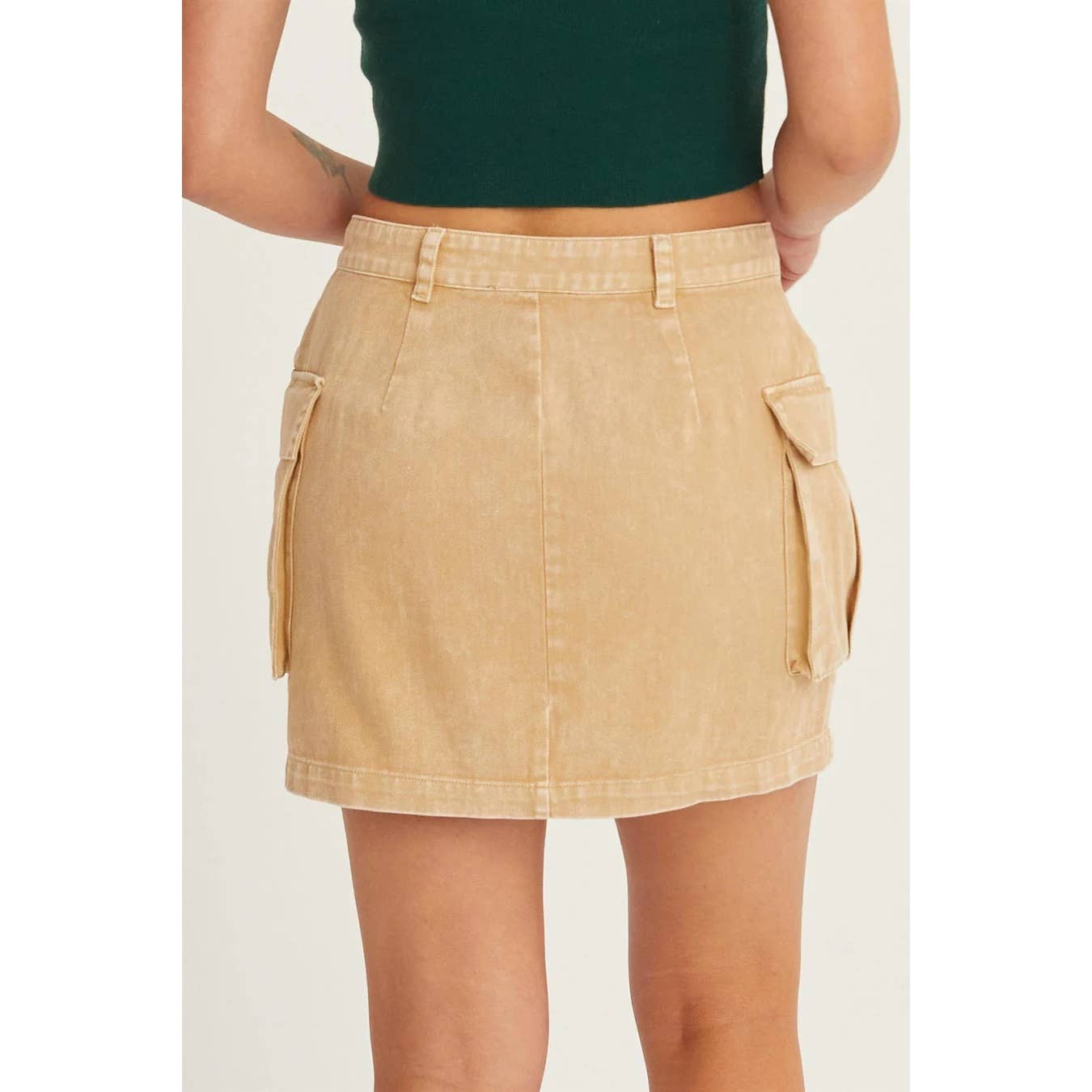 MINERAL WASHED CARGO MINI SKIRT