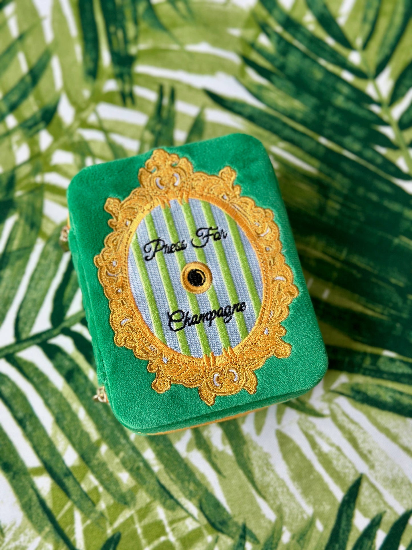 Velvet Jewelry Zip Case / Organizer - "Press for Champagne"