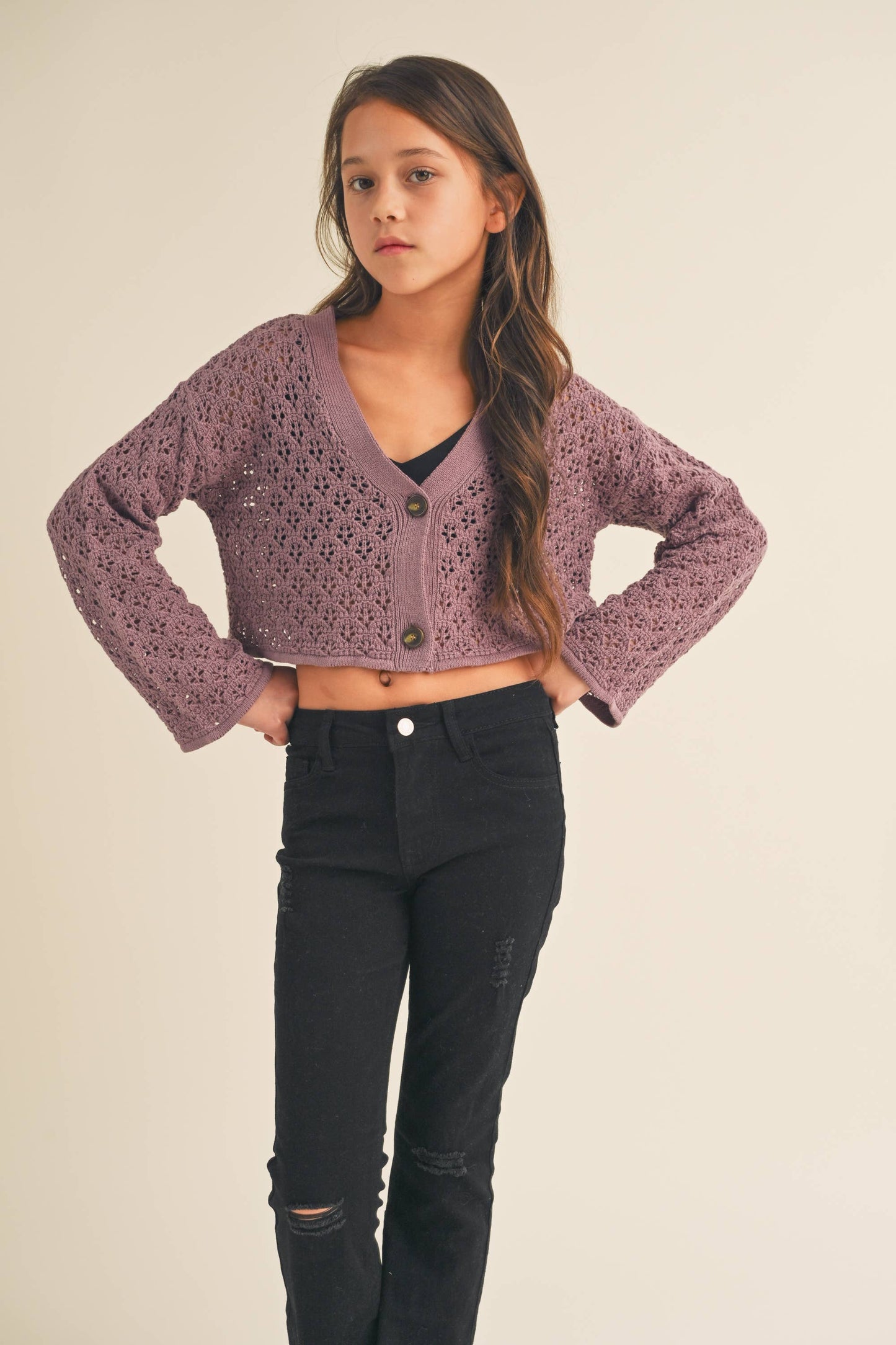 TWEEN KIDS GIRLS Crochet Cropped Cardigan