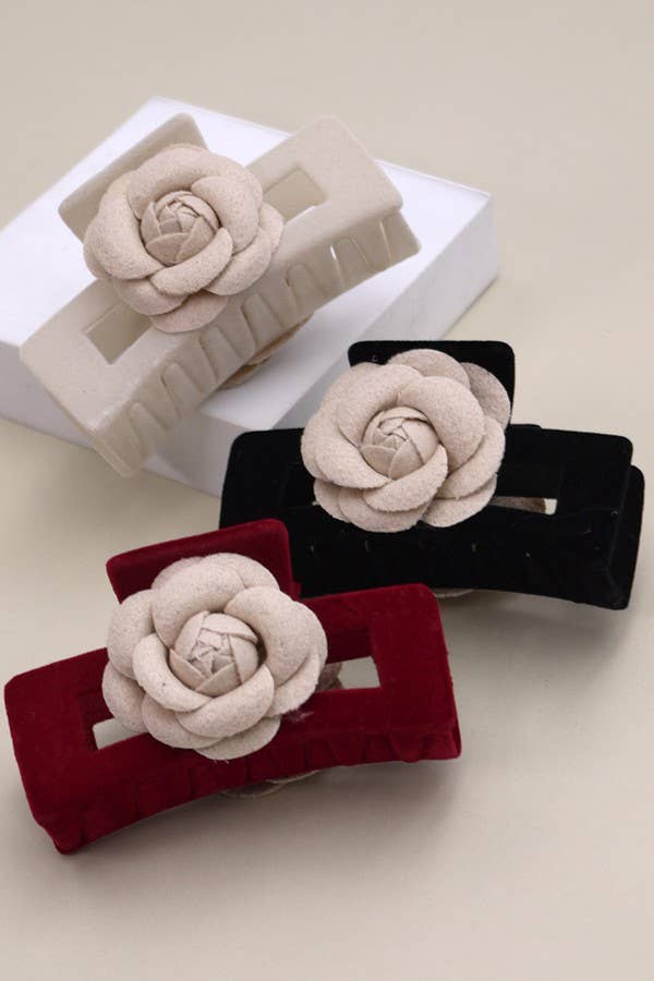 VELVET ROSE RECTANGLE HAIR CLAW CLIPS