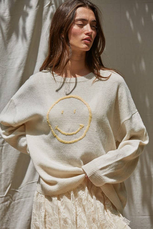 Knit Sweater Smiley Face Pullover Top