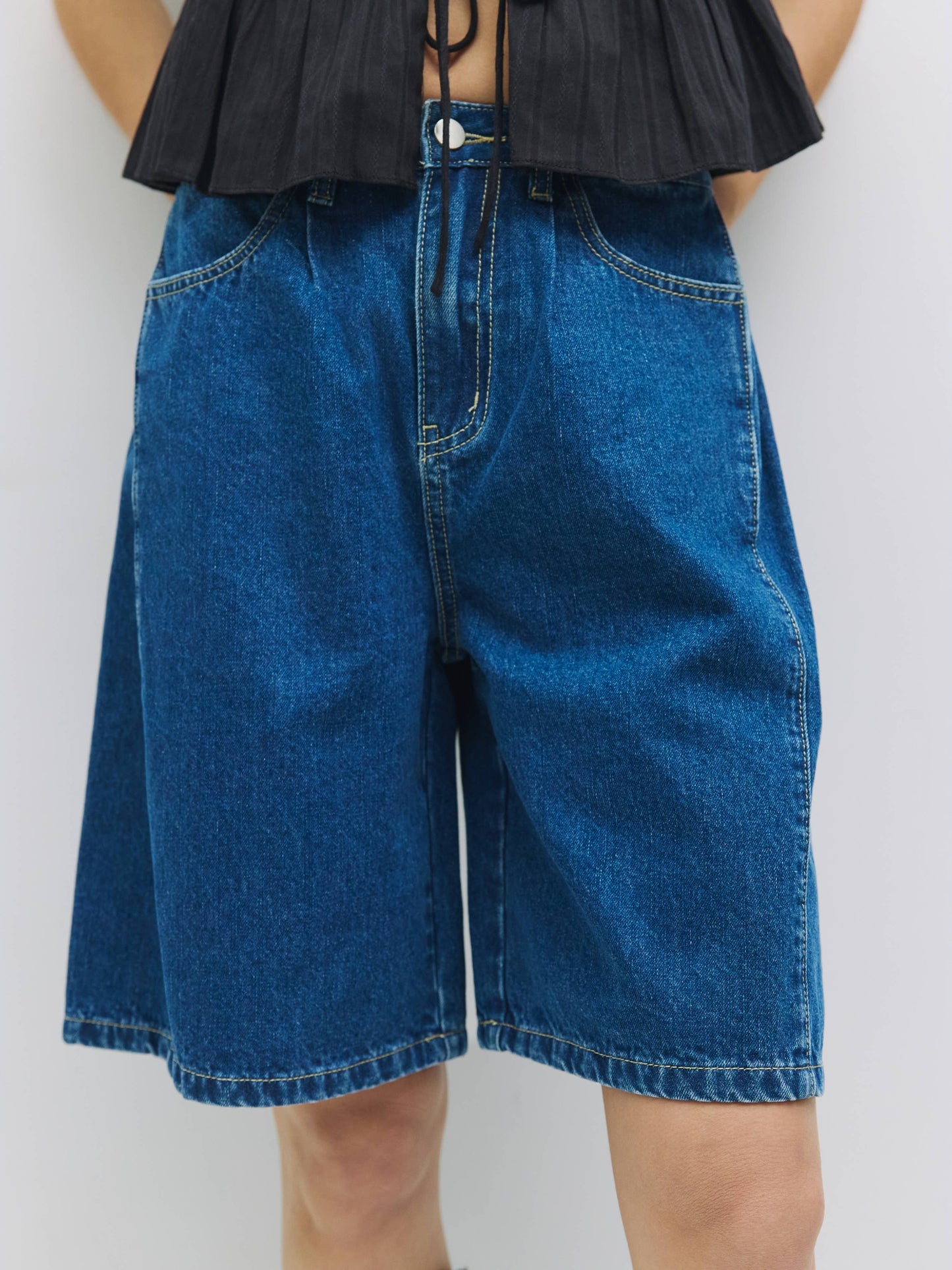 The Juno Shorts | Wide Leg Bermuda Denim Shorts