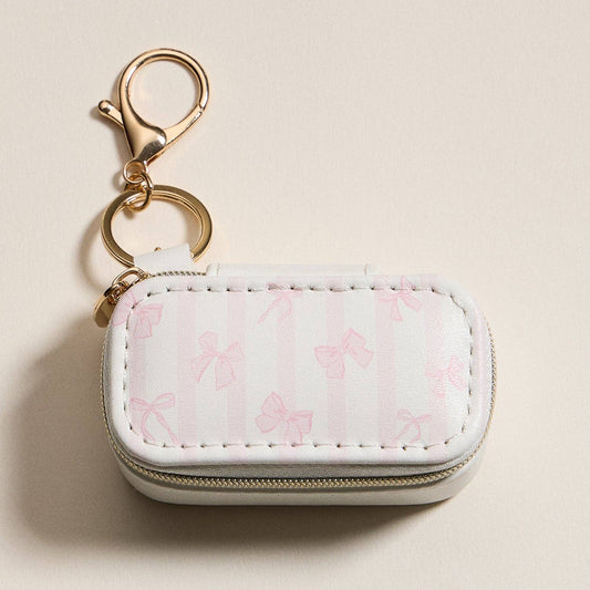 Mini Jewelry Travel Case with Keychain – Pink Bow Design