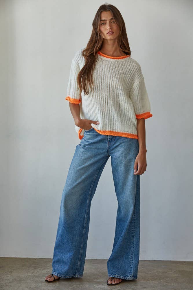 Knit Sweater Short Sleeve Pullover Top
