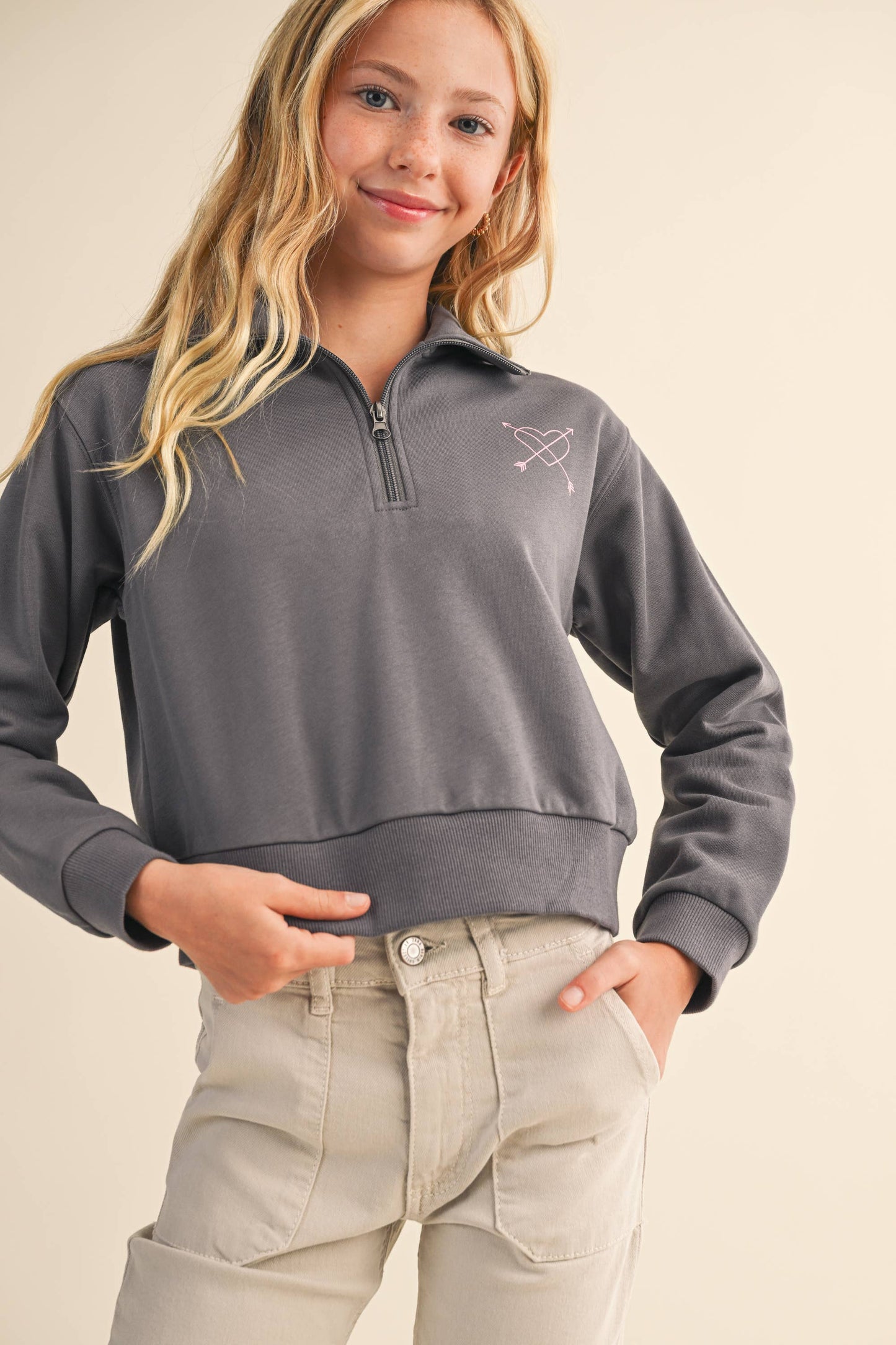 TWEEN KIDS GIRLS HALF ZIP SWEATSHIRT (7-14)
