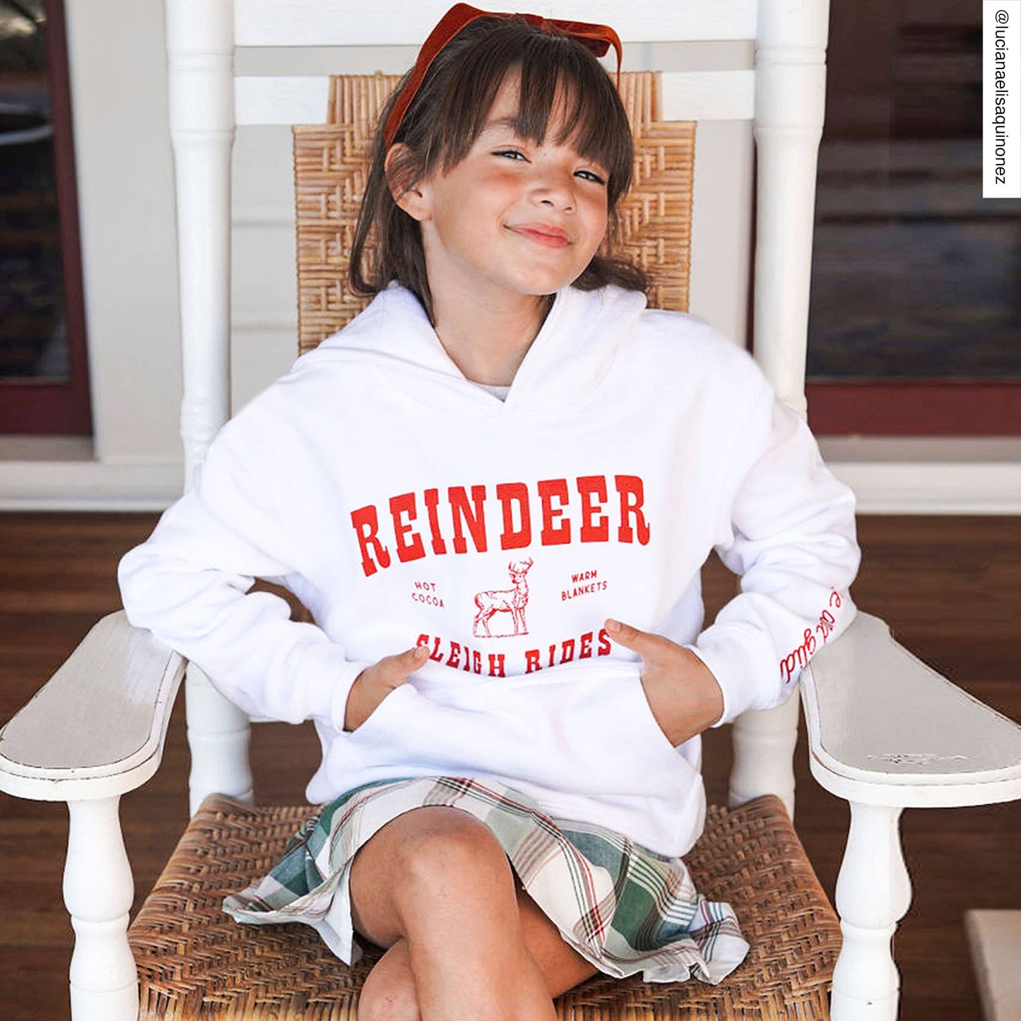 Kids Christmas White Reindeer Sweatshirt-Girls, Boys