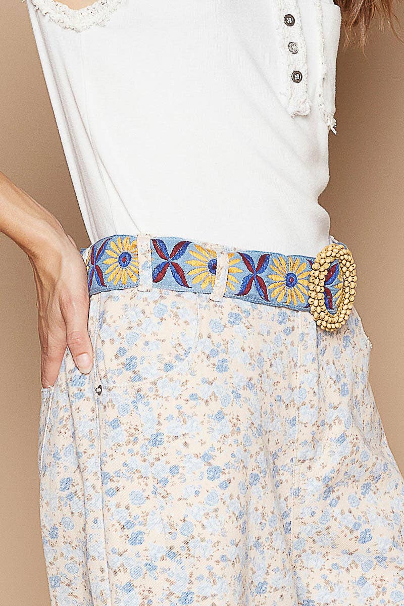 Blue Floral Fabric Belt