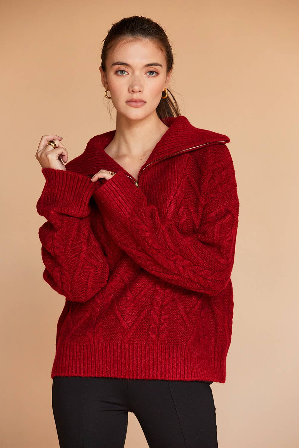 Finley Front Zip Chunky Cable Knit Sweater