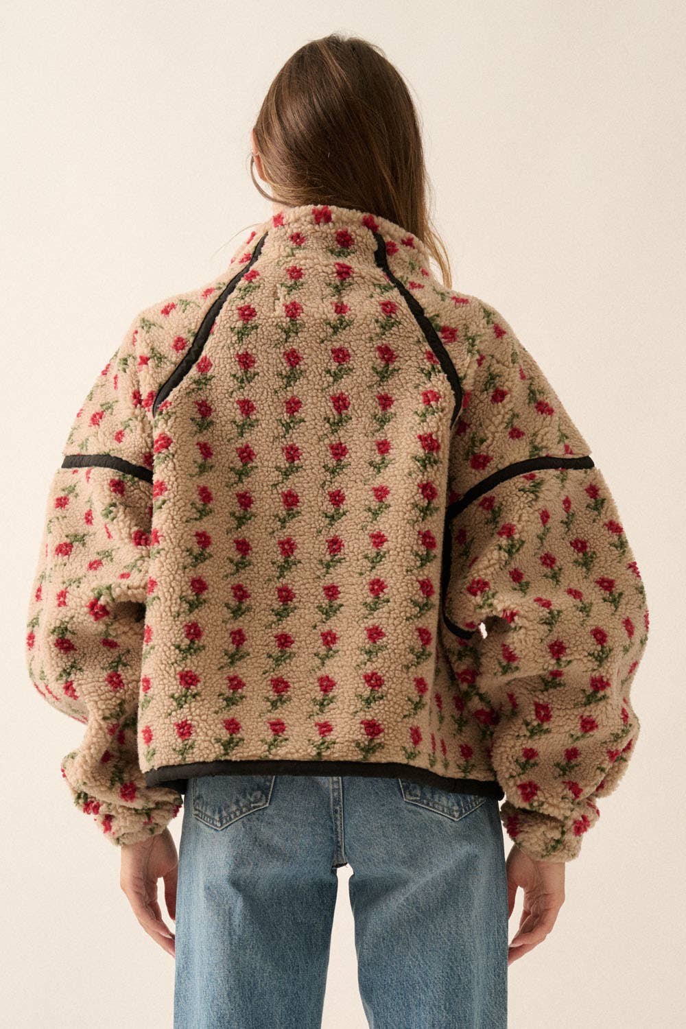 Floral-Print Fleece Half-Zip Pullover Jacket