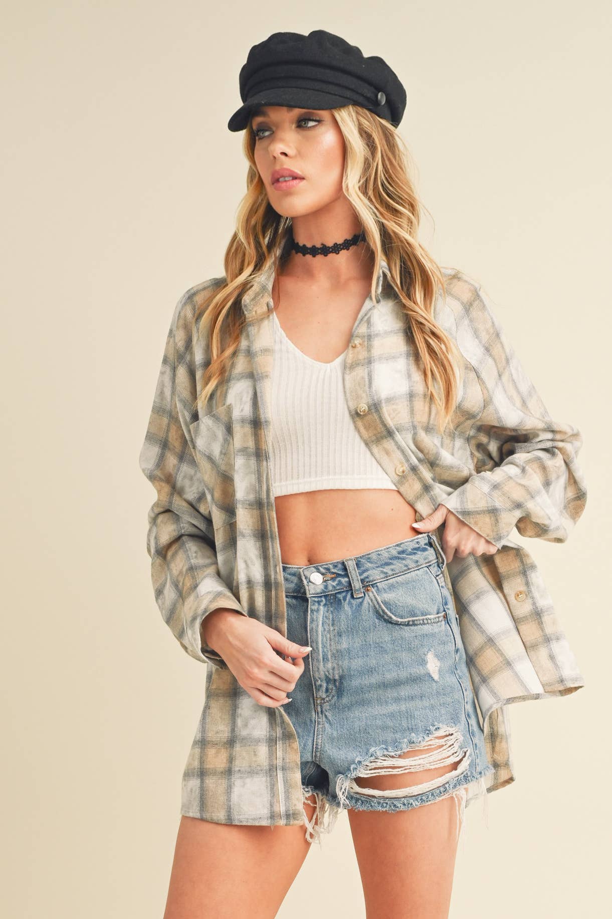 Laura Plaid Washed Flannel Button Up