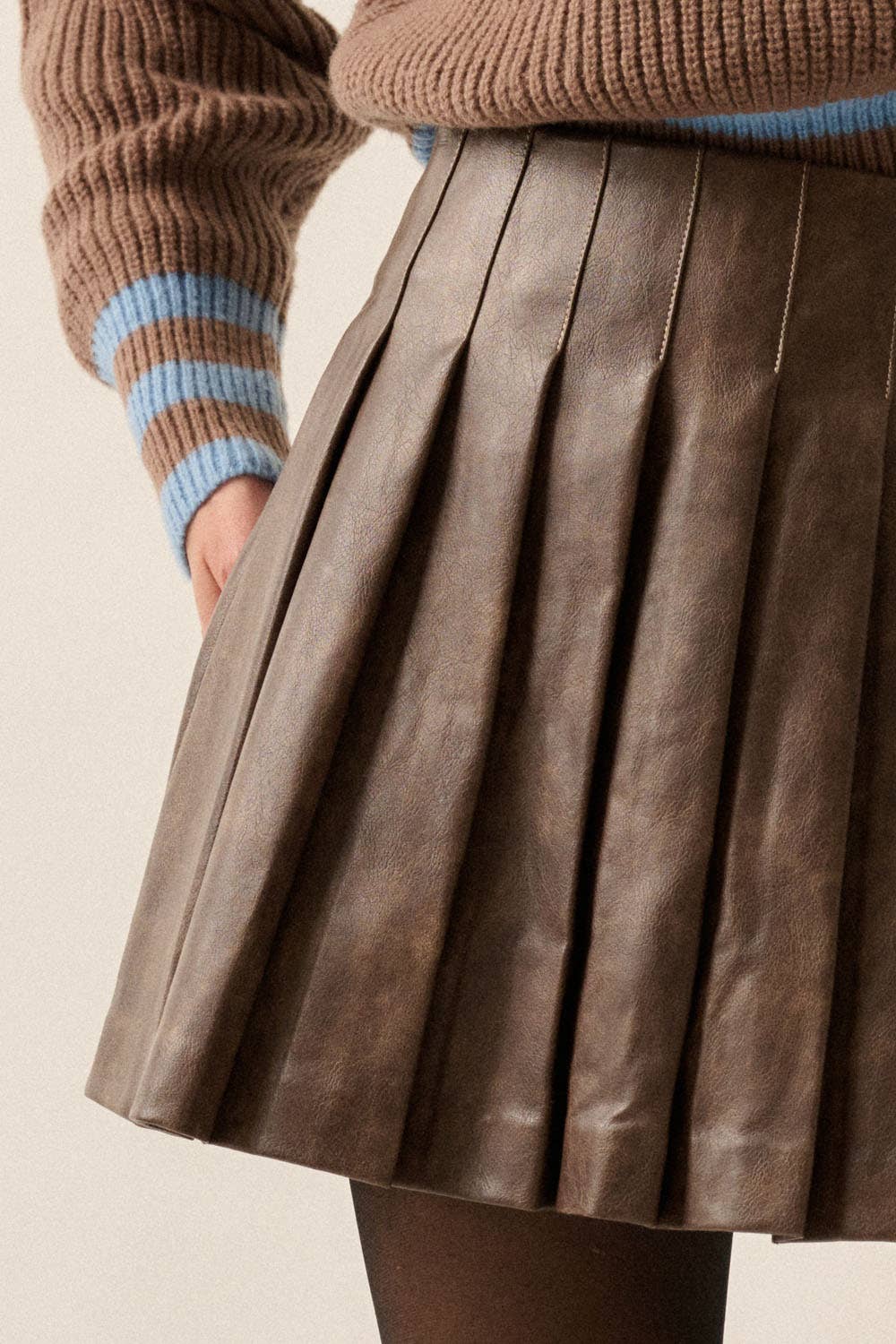 Faux Leather Pleated Mini Skirt