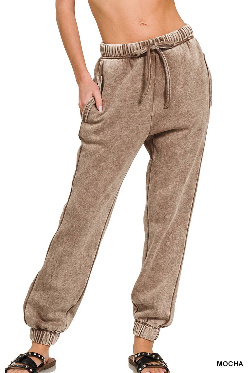 Acid Wash Fleece Sweatpants With Pockets