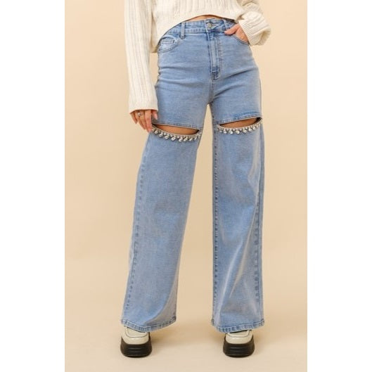 Crystal Slit Denim Jean