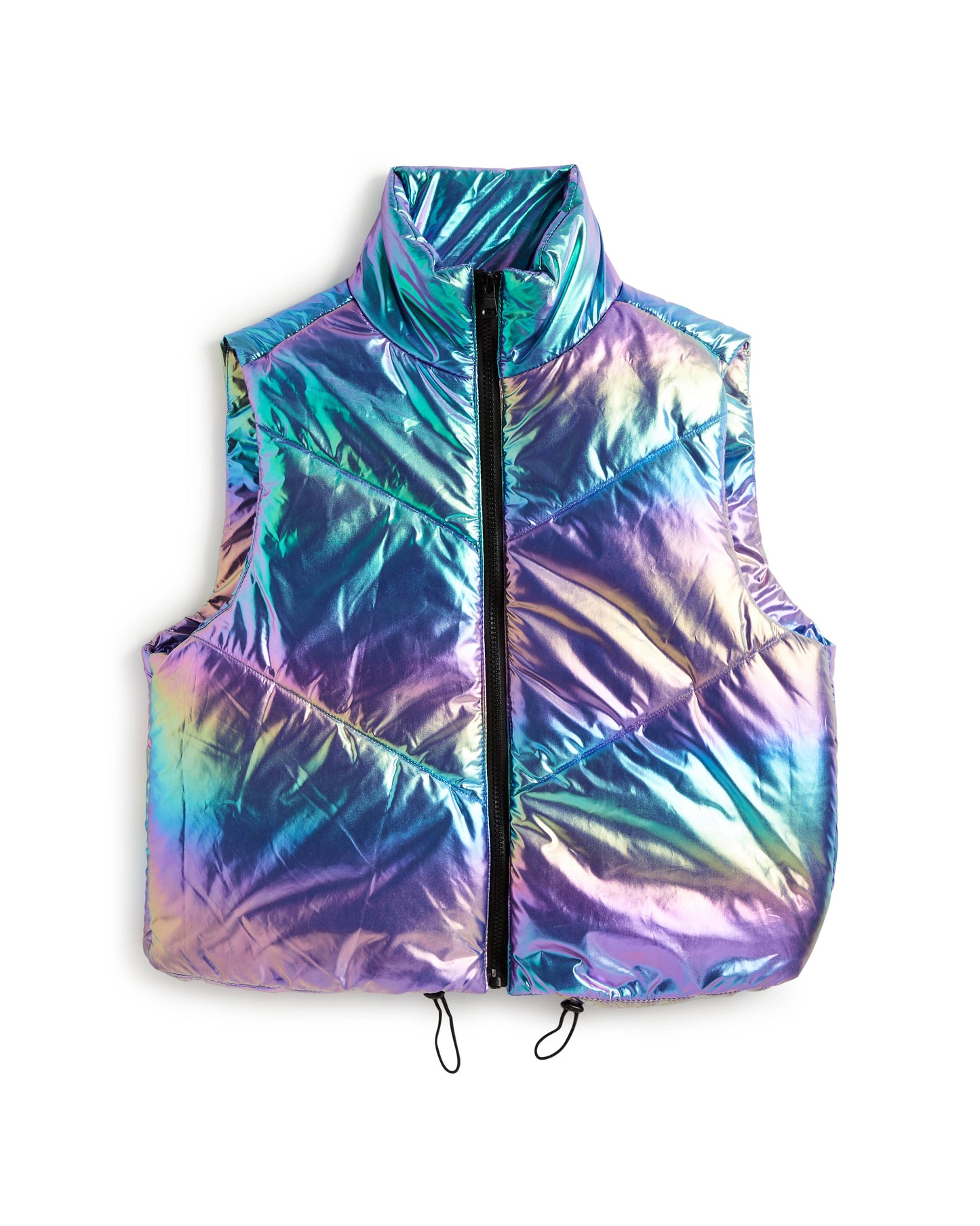 GIRLS-METALLIC CROPPED PUFFER VEST WITH PULL TAB