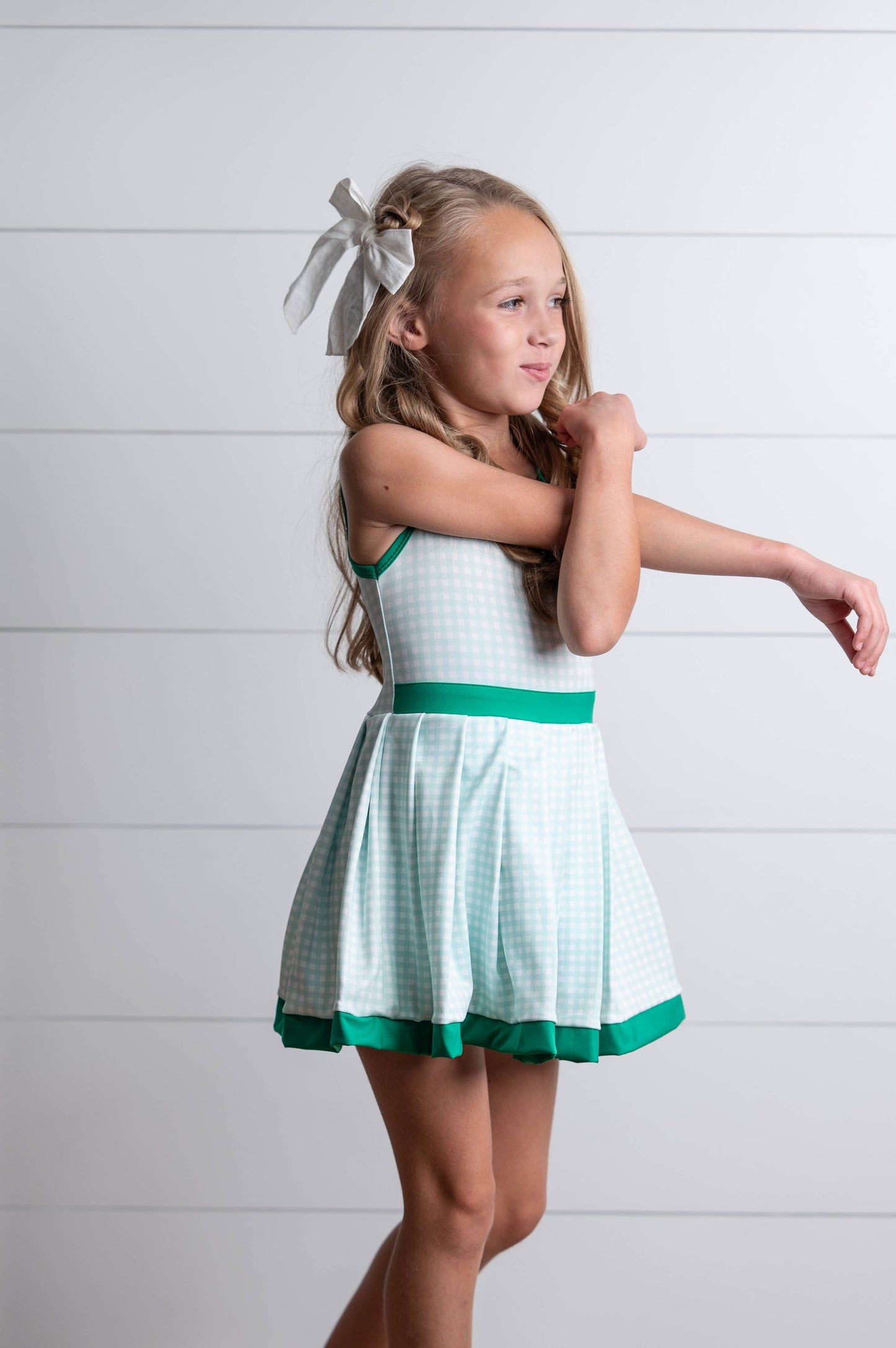 Kids Green Check Athletic Active Sport Spring Summer Dress