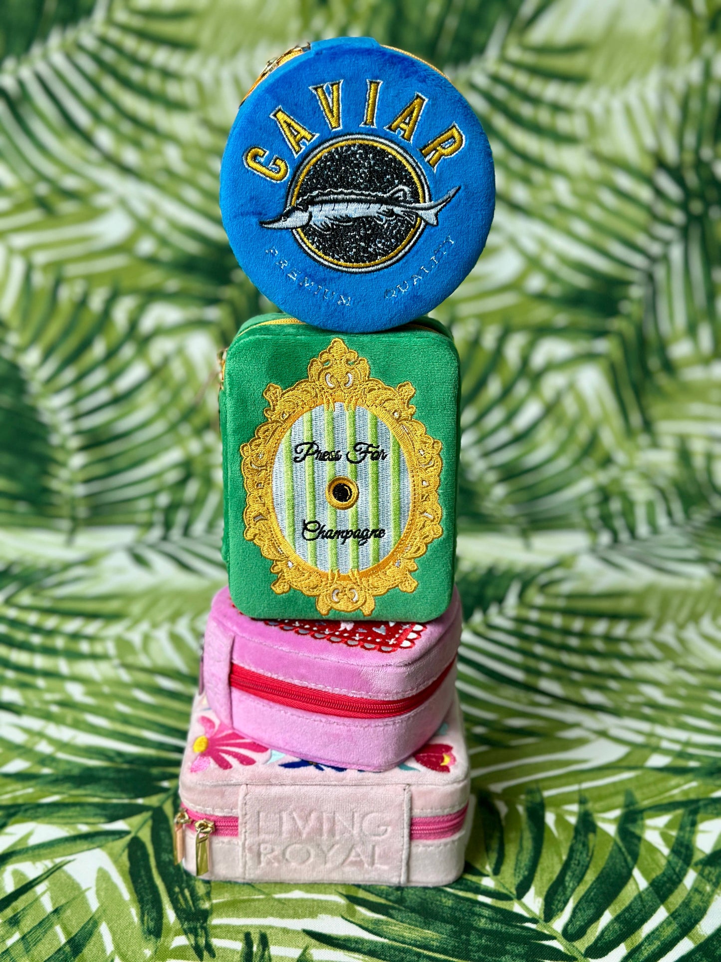 Velvet Jewelry Zip Case / Organizer - "Press for Champagne"
