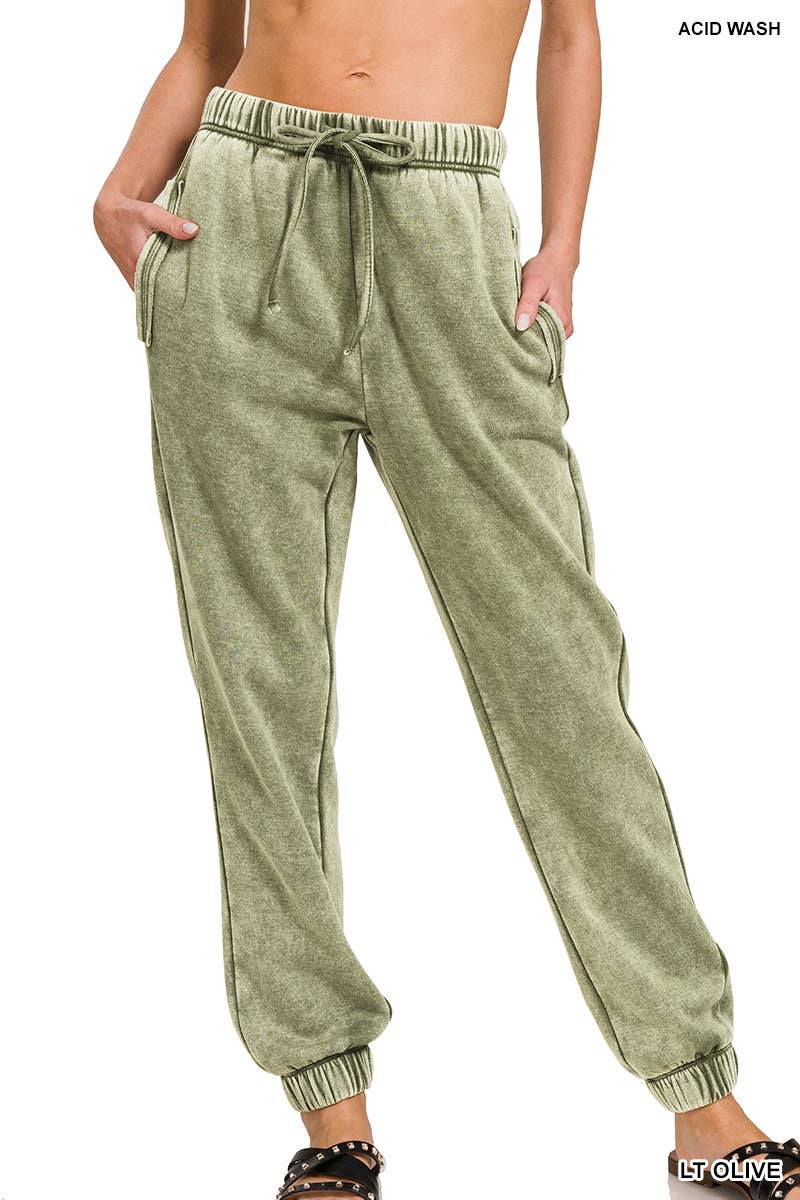 Acid Wash Fleece Sweatpants With Pockets