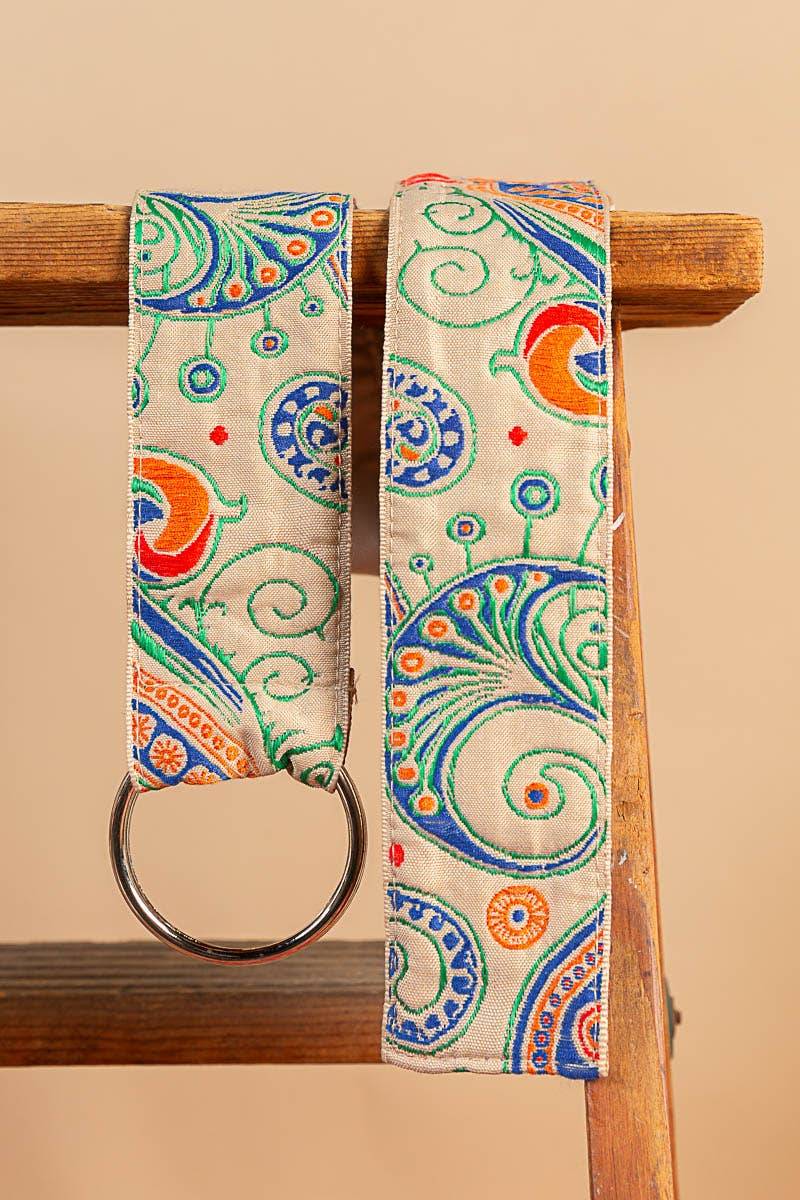 Embroidered patterns ring tie cloth belt