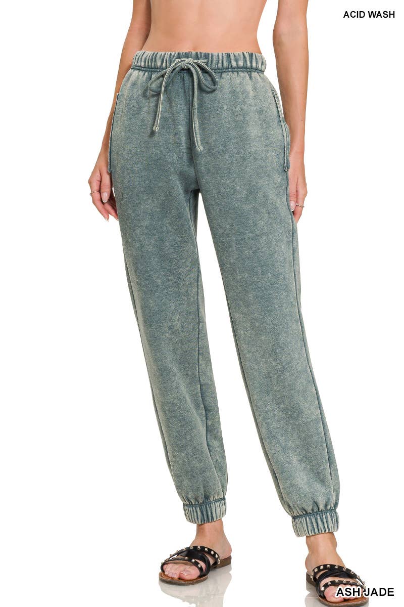 Acid Wash Fleece Sweatpants With Pockets