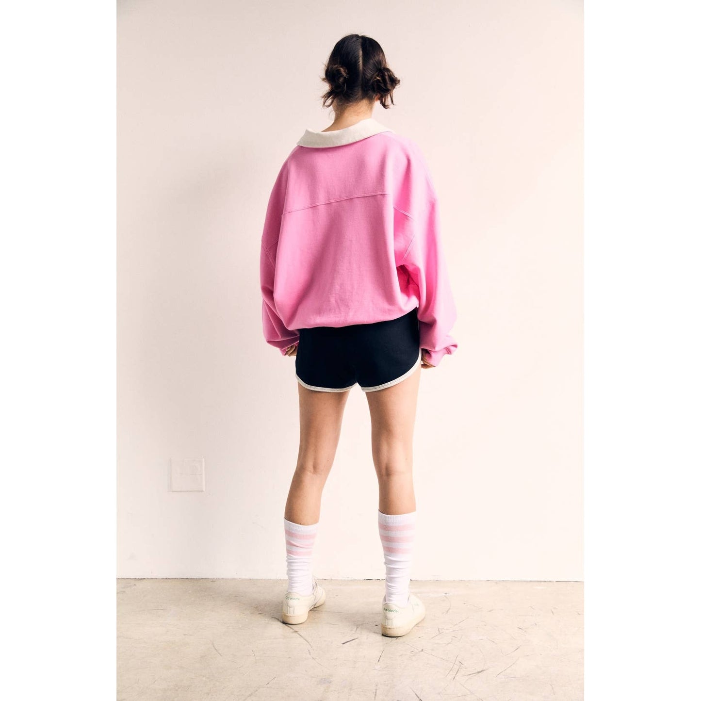 Contrast Collar Pink Oversized Sweatshirt - The Blank Lab