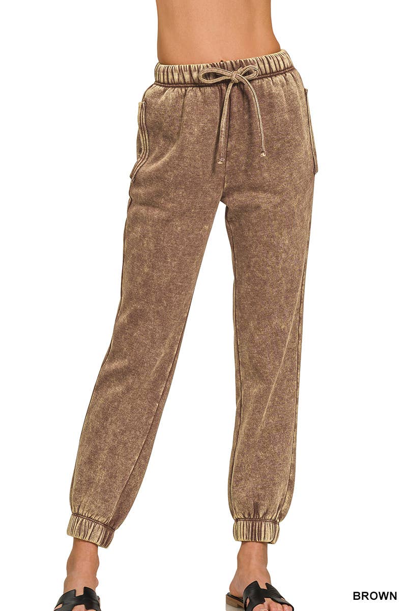 Acid Wash Fleece Sweatpants With Pockets