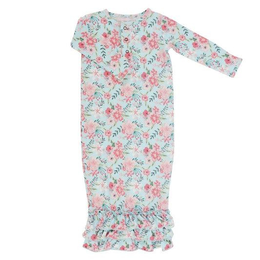 Ruffle Gown Aqua Watercolor Floral