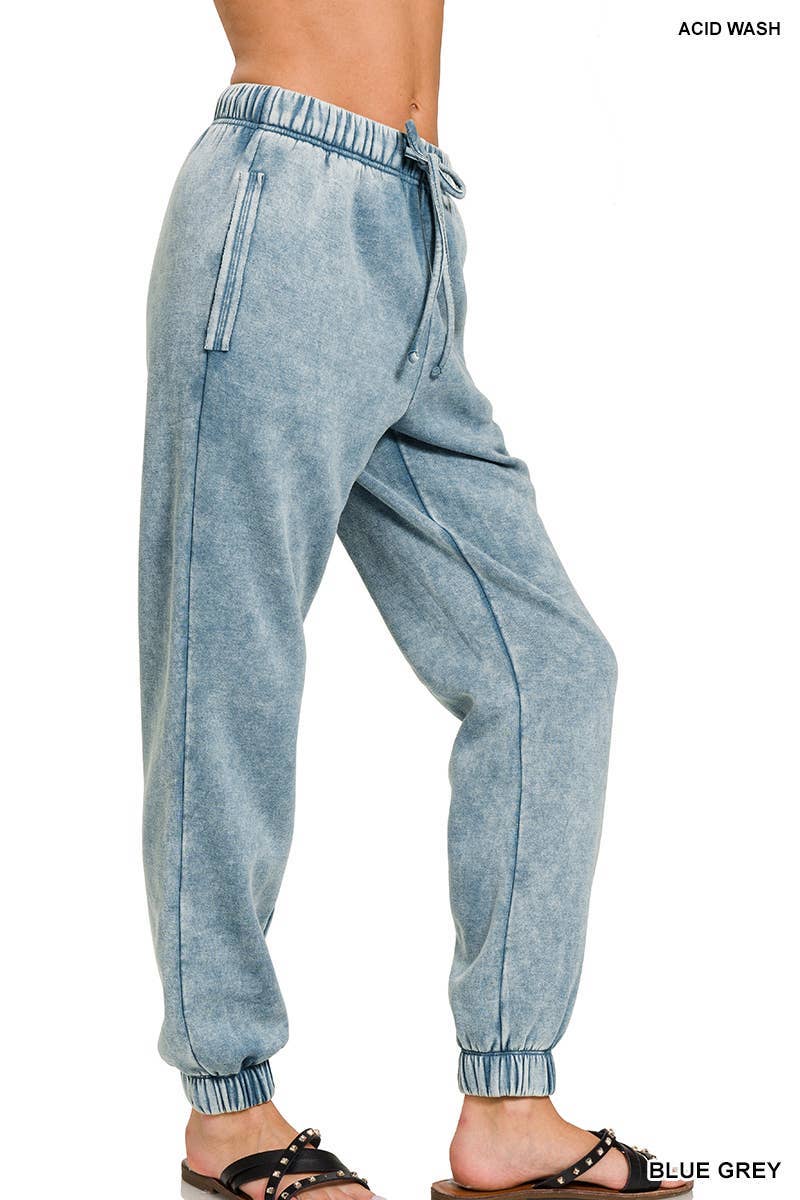 Acid Wash Fleece Sweatpants With Pockets