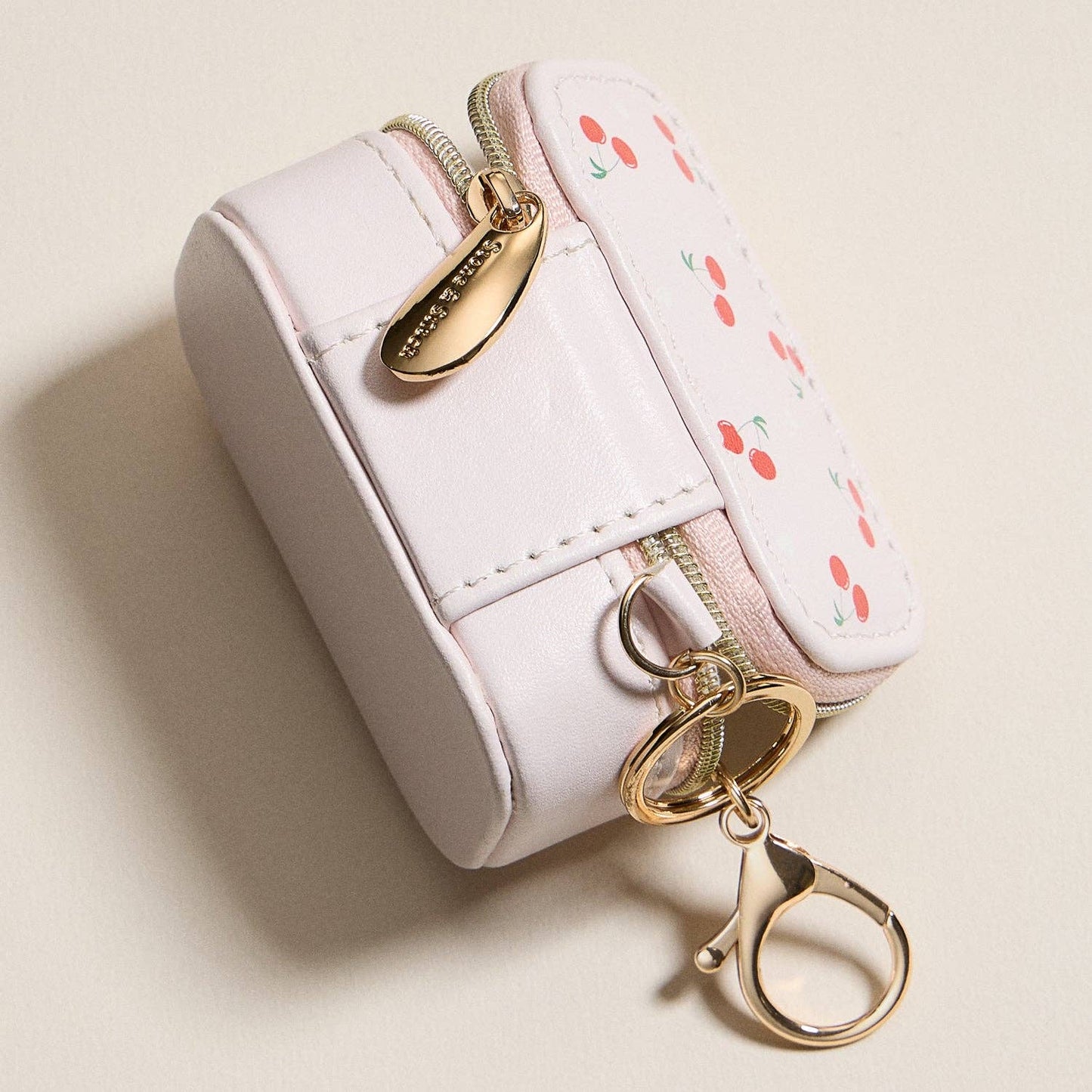 Mini Jewelry Travel Case with Keychain – Cherry Print Design