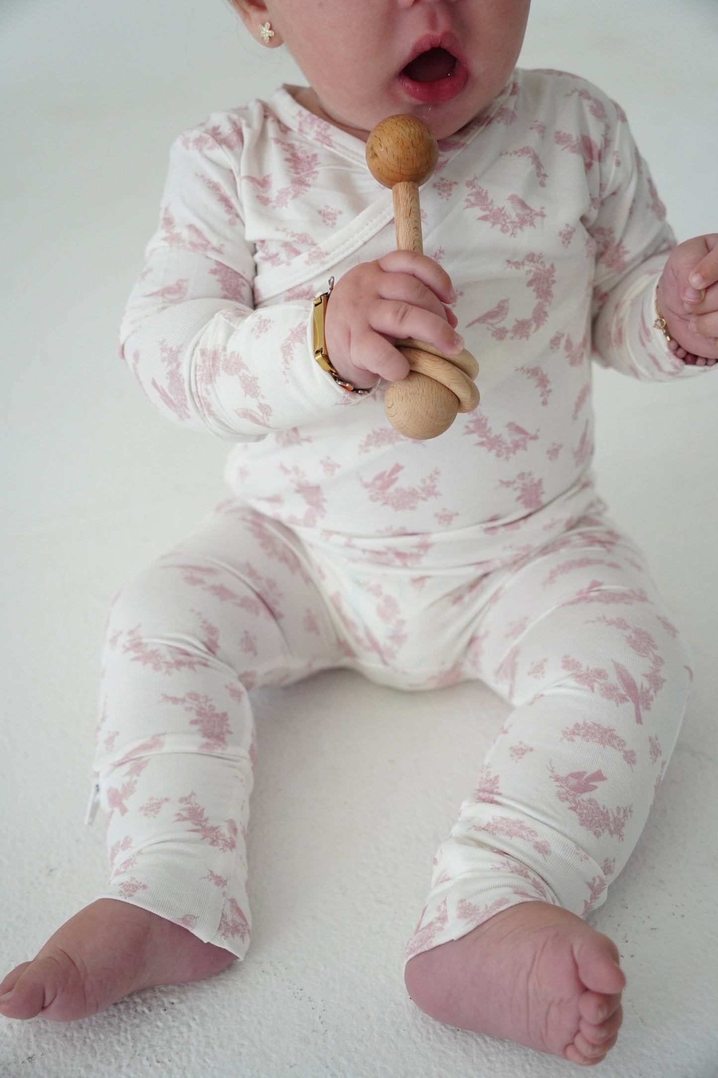 Little Pink Bird Bamboo Footie