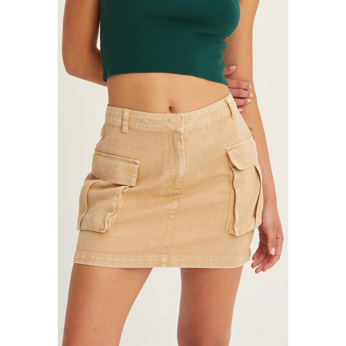 MINERAL WASHED CARGO MINI SKIRT