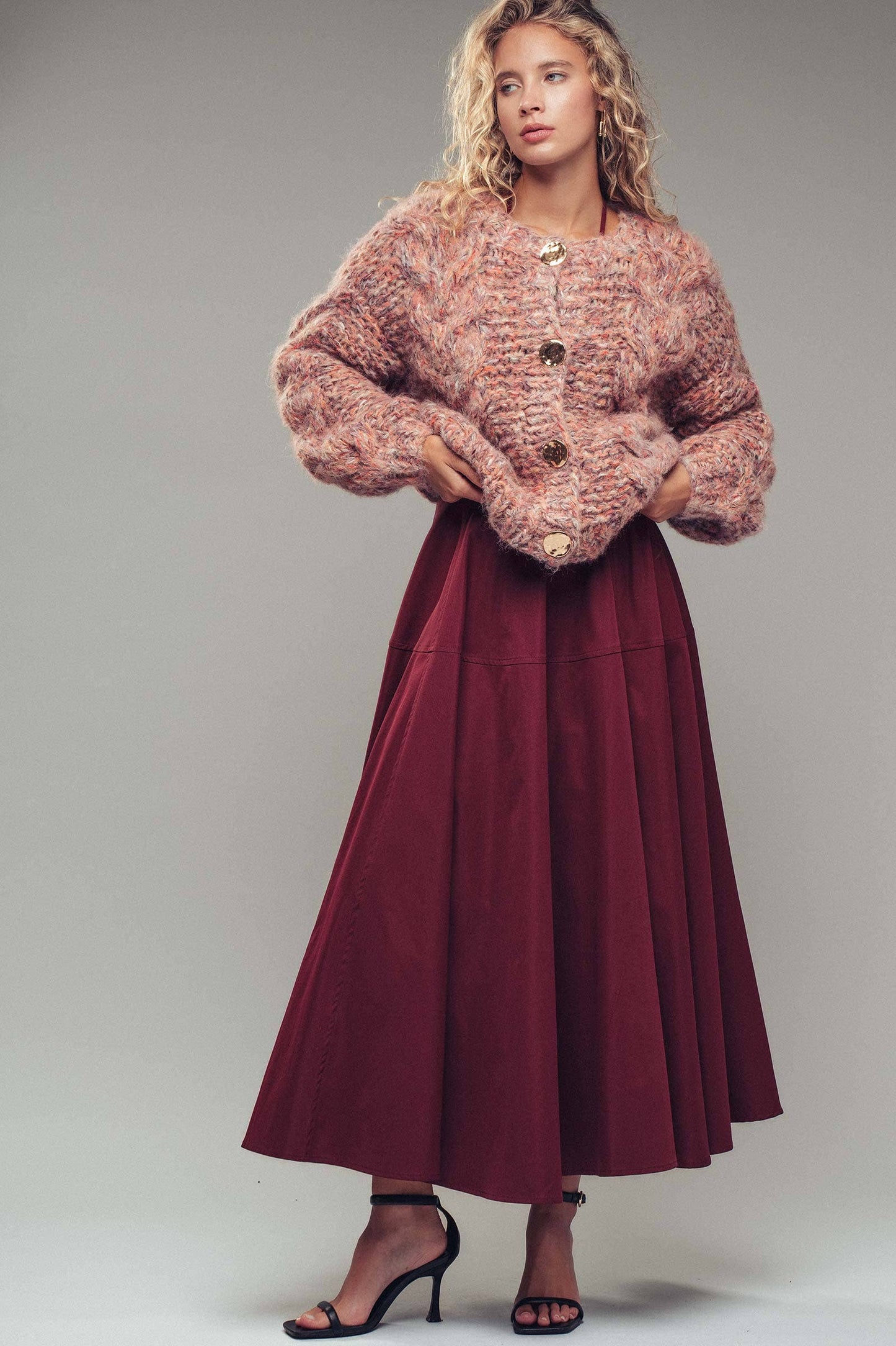 Chunky Marled Knit Gold Button Cardigan