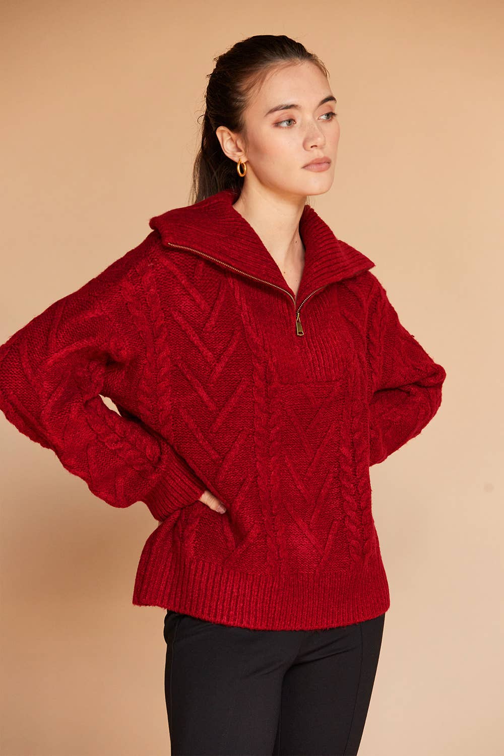 Finley Front Zip Chunky Cable Knit Sweater