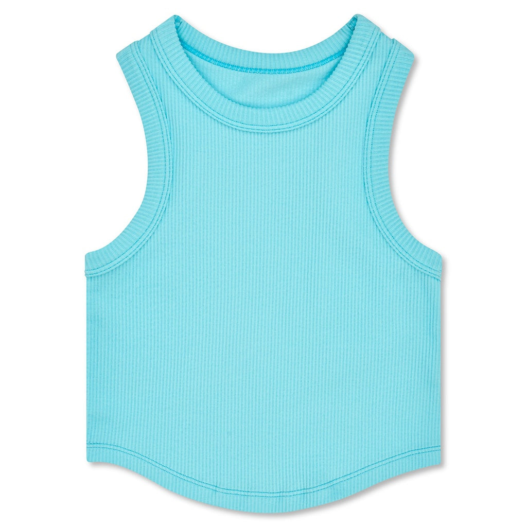 Ice Blue Cropped Ribbed Racerback Tank Top - iscream
