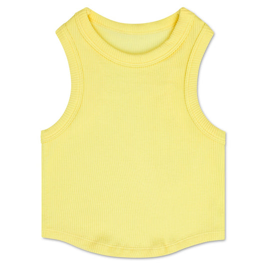 Butter Yellow Cropped Ribbed Racerback Tank Top - iscream