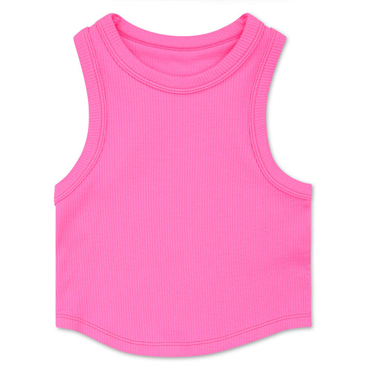 Bright Pink Cropped Ribbed Racerback Tank Top - iscream