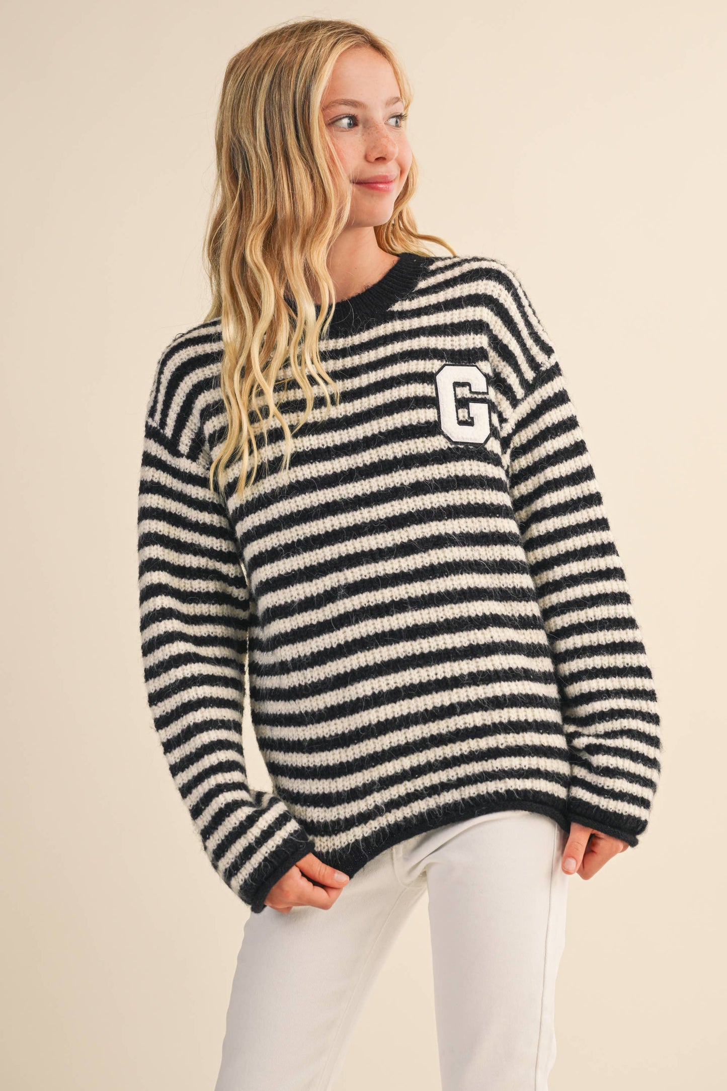 TWEEN KIDS GIRLS Stripped Letter Pattern SWEATER (7-14)